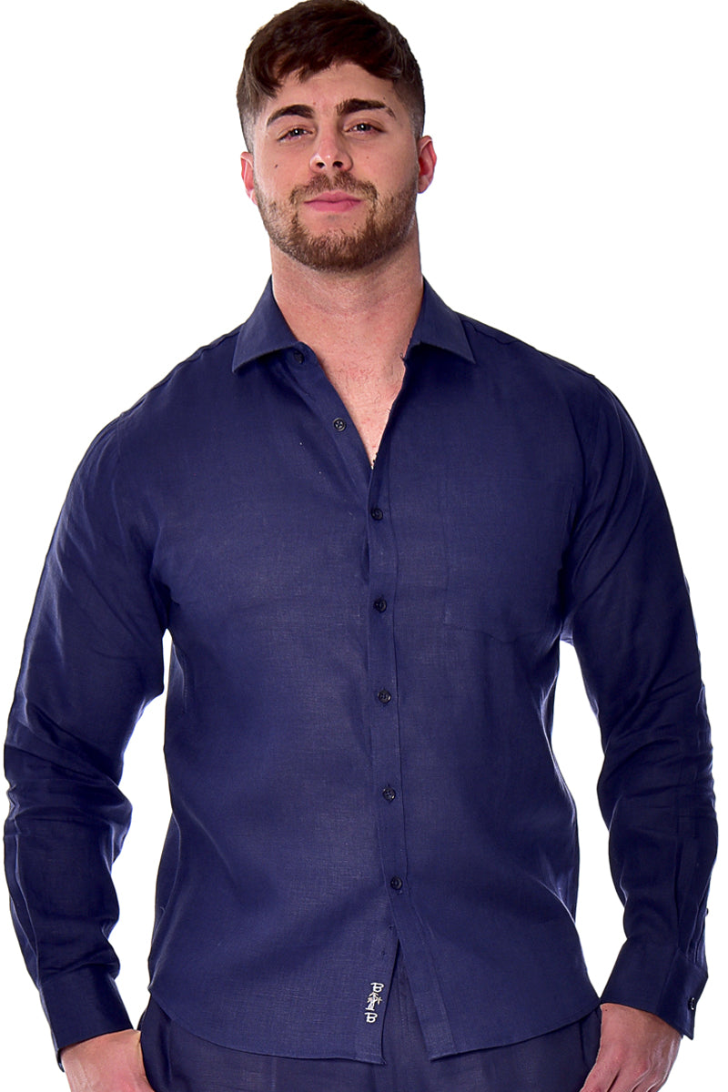 Men Linen Plain Shirt Long Sleeve GREEN - Color Options - MLS2043- 6 PCS/PRE-PACK
