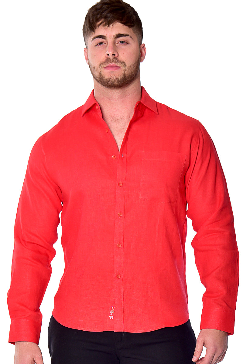 Men Linen Plain Shirt Long Sleeve GREEN - Color Options - MLS2043- 6 PCS/PRE-PACK