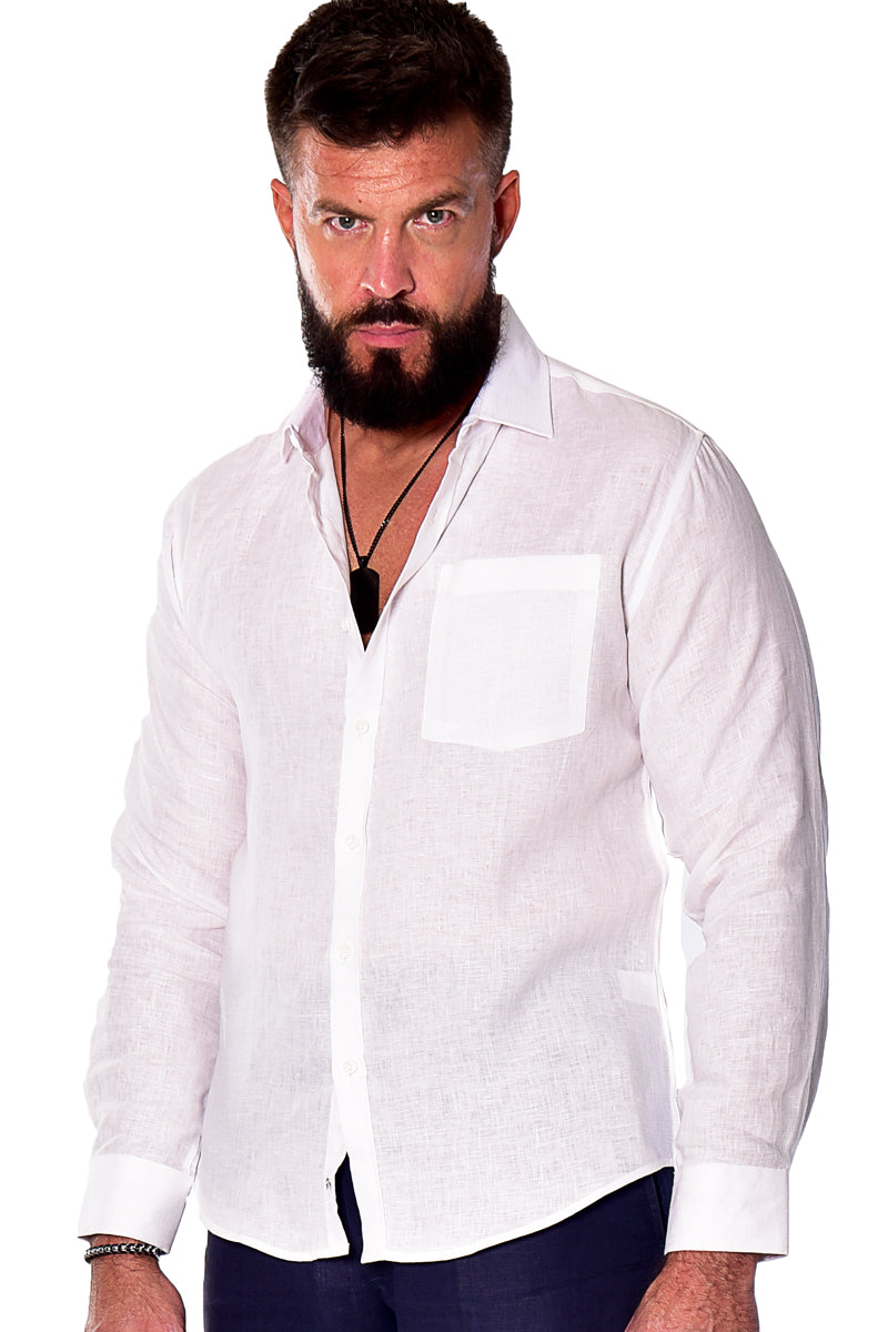 Men Linen Plain Shirt Long Sleeve GREEN - Color Options - MLS2043- 6 PCS/PRE-PACK