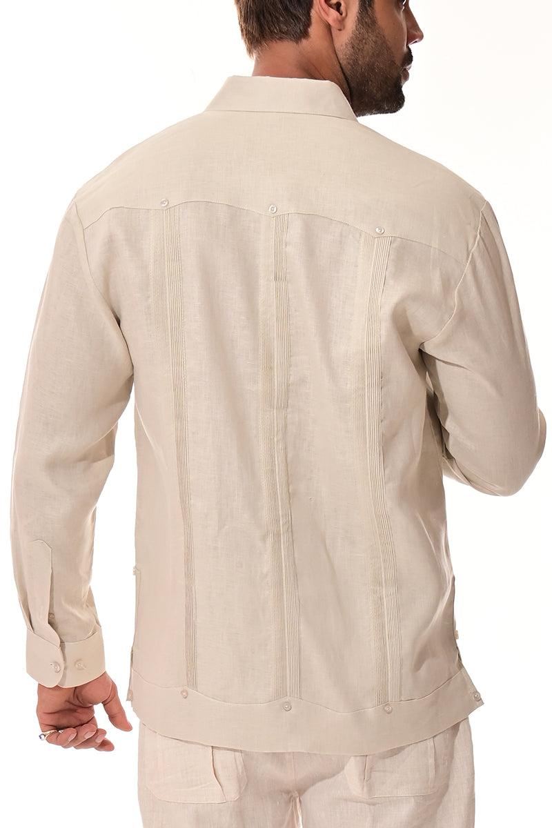 Men Linen Classic L/S Guayabera-NATURAL-Color Options-MLS401-6 PCS/PRE-PACK