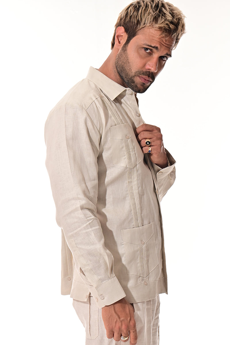 Men Linen Classic L/S Guayabera-NATURAL-Color Options-MLS401-6 PCS/PRE-PACK