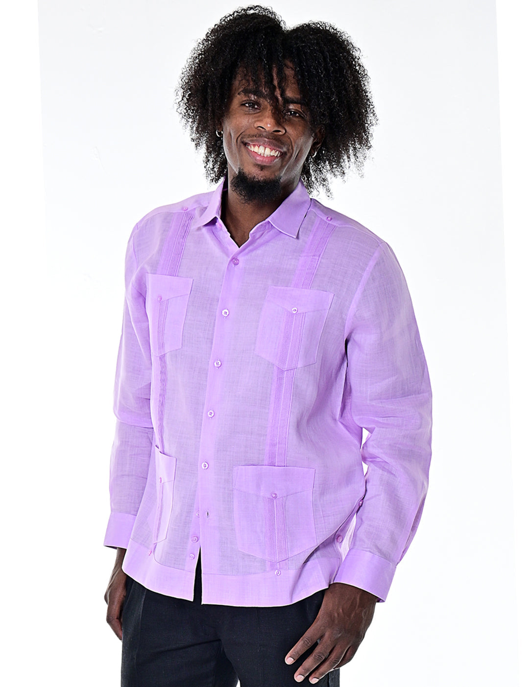 Men L/S Guayabera 100% Linen Traditional 4 pocket-ROYAL-Color Options-MLS501 - 6 PCS/PRE-PACK