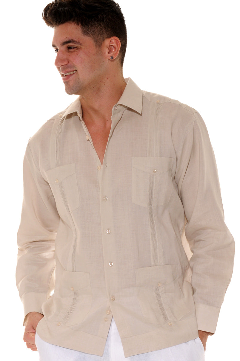Men Linen Classic L/S Guayabera-NAVY-Color Options-MLS401-6 PCS/PRE-PACK