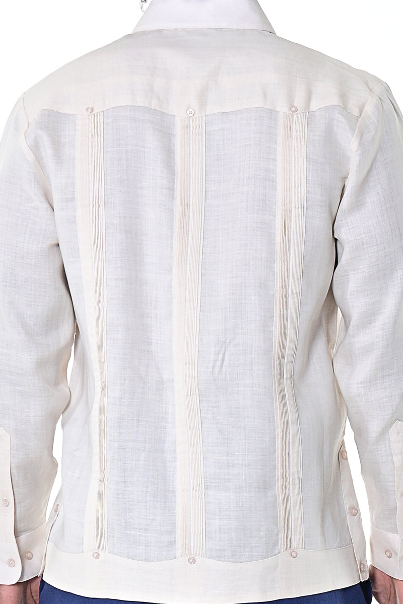 Men L/S Guayabera 100% Linen Traditional 4 pocket-LT. BLUE-Color Options-MLS501 - 6 PCS/PRE-PACK