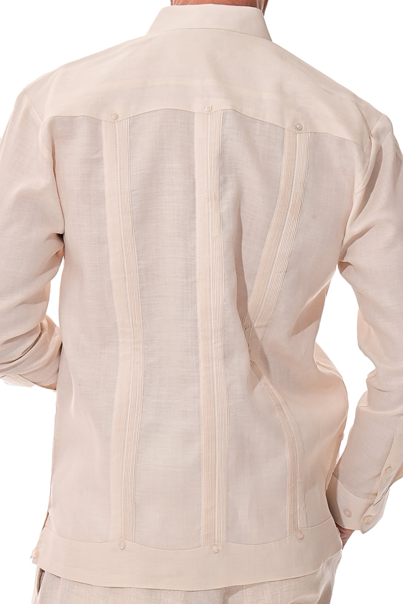 Men L/S Guayabera 100% Linen Traditional 4 pocket-LT. BLUE-Color Options-MLS501 - 6 PCS/PRE-PACK