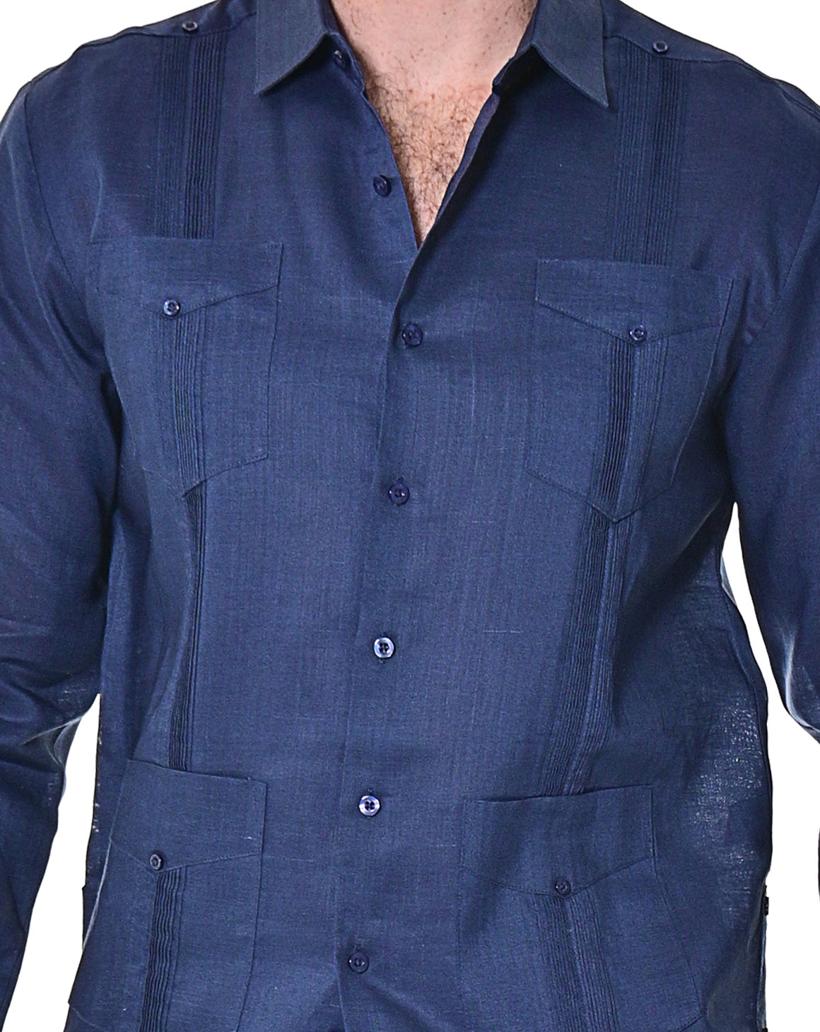 Men L/S Guayabera 100% Linen Traditional 4 pocket-LT. BLUE-Color Options-MLS501 - 6 PCS/PRE-PACK