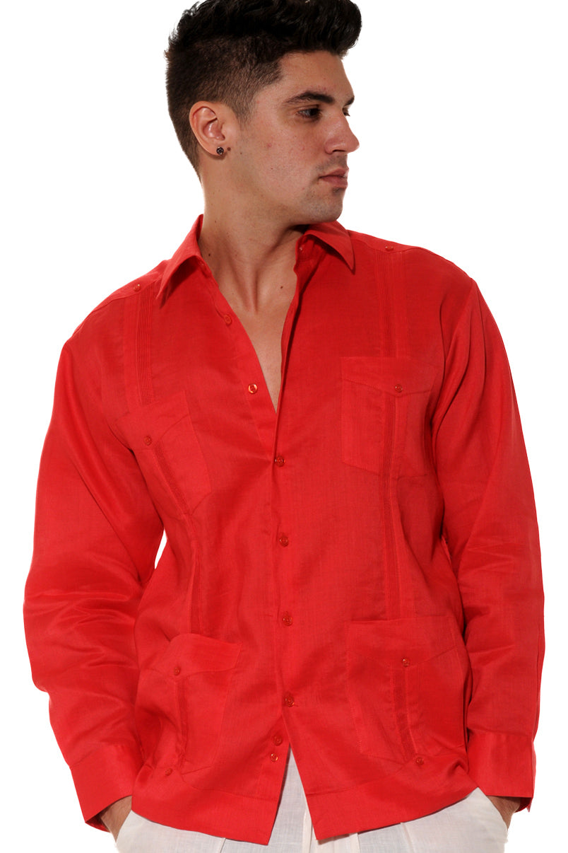 Men Linen Classic L/S Guayabera-NAVY-Color Options-MLS401-6 PCS/PRE-PACK
