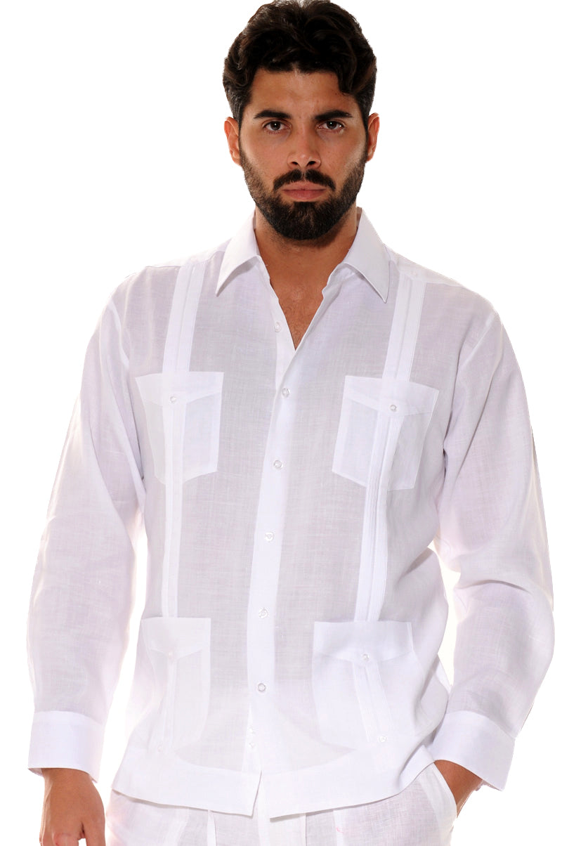 Men Linen Classic L/S Guayabera-NAVY-Color Options-MLS401-6 PCS/PRE-PACK