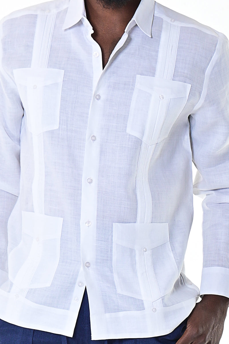 Men L/S Guayabera 100% Linen Traditional 4 pocket-LT. BLUE-Color Options-MLS501 - 6 PCS/PRE-PACK