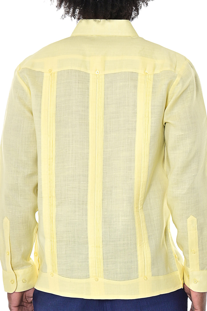 Men L/S Guayabera 100% Linen Traditional 4 pocket-LT. BLUE-Color Options-MLS501 - 6 PCS/PRE-PACK