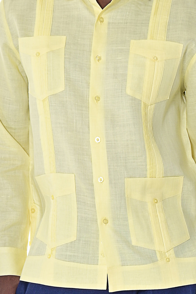 Men L/S Guayabera 100% Linen Traditional 4 pocket-LT. BLUE-Color Options-MLS501 - 6 PCS/PRE-PACK