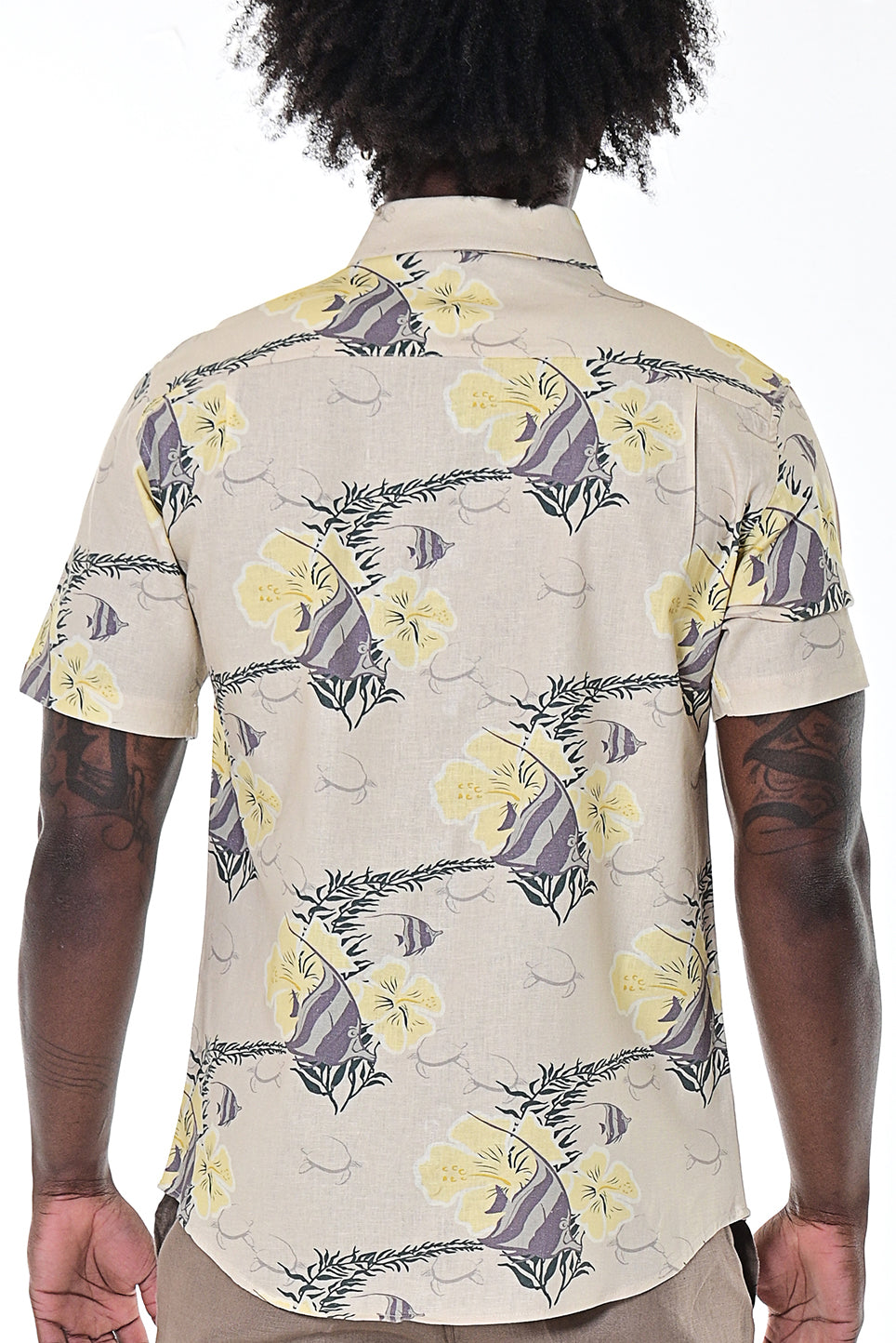Men Linen Cellulose Shirt Short Sleeve Fish Tropical-MLSP1694 - 6 PCS/PRE-PACK