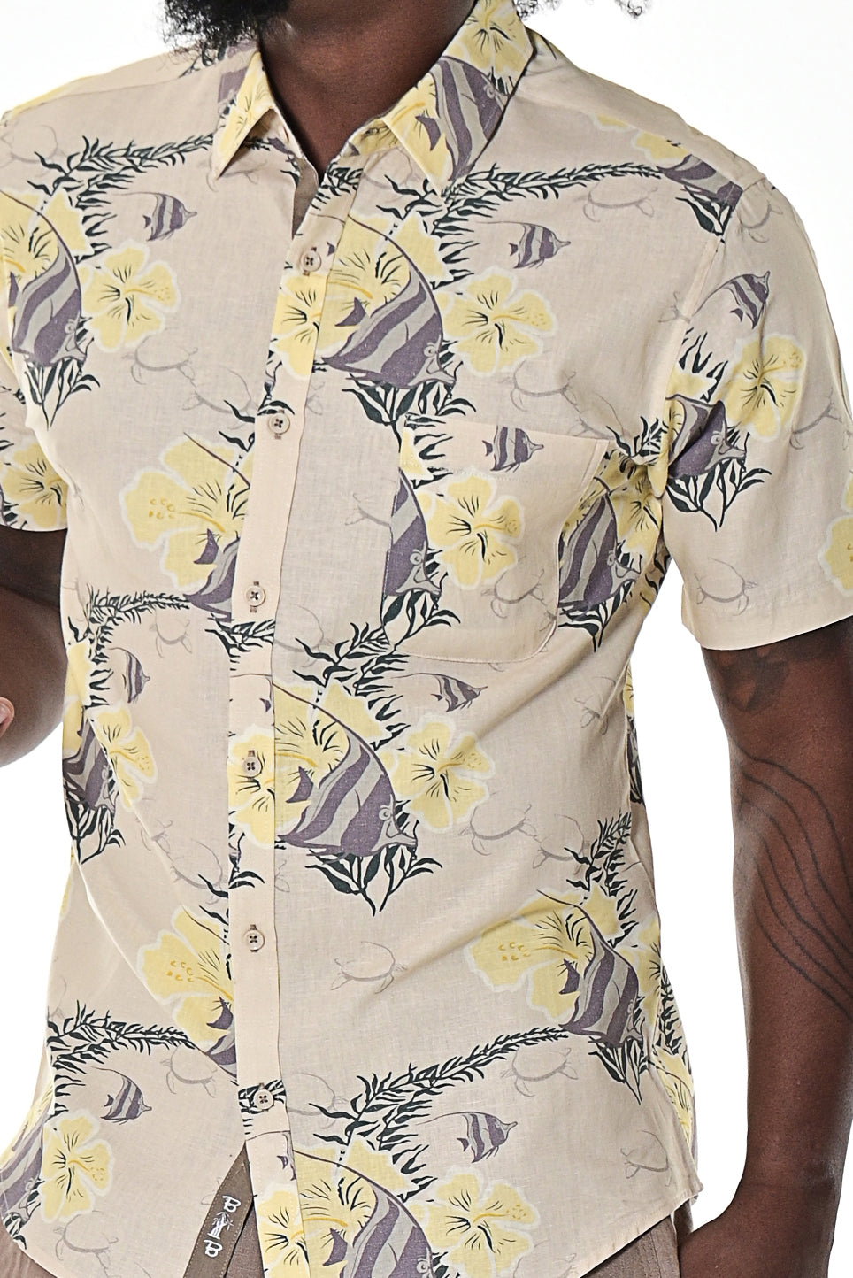 Men Linen Cellulose Shirt Short Sleeve Fish Tropical-MLSP1694 - 6 PCS/PRE-PACK