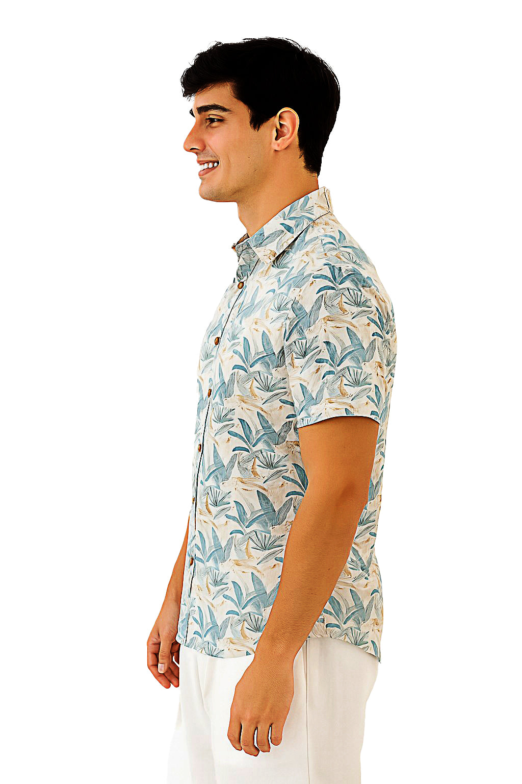 Men Cotton-Poly Short Sleeve Tropical Print Shirt-IVORY/SAGE-BOHIO - MRS3675 - 6 PCS/PRE-PACK