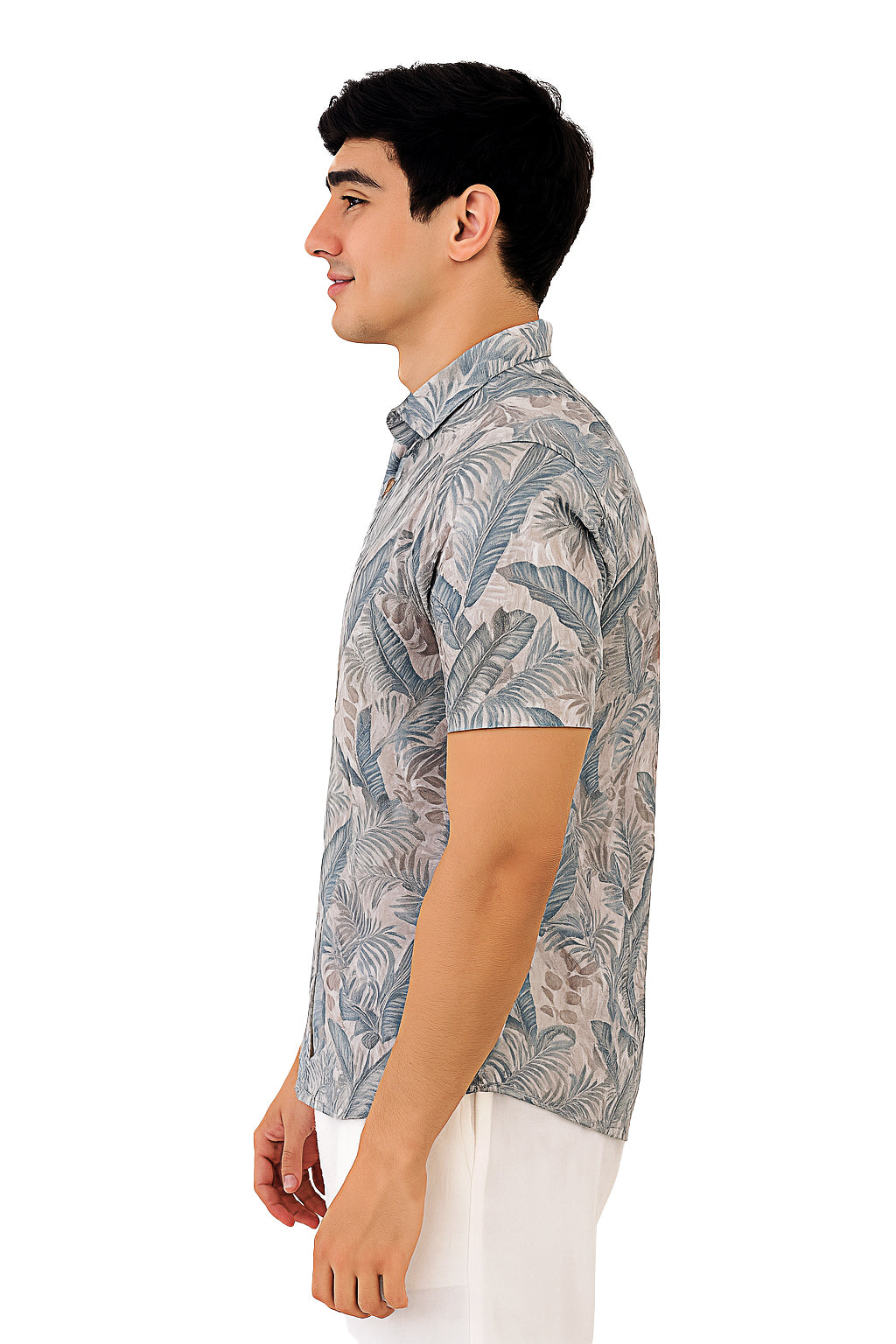 Men Cotton-Poly Short Sleeve Tropical Print Shirt-BEIGE/SAGE-BOHIO - MRS3682 - 6 PCS/PRE-PACK