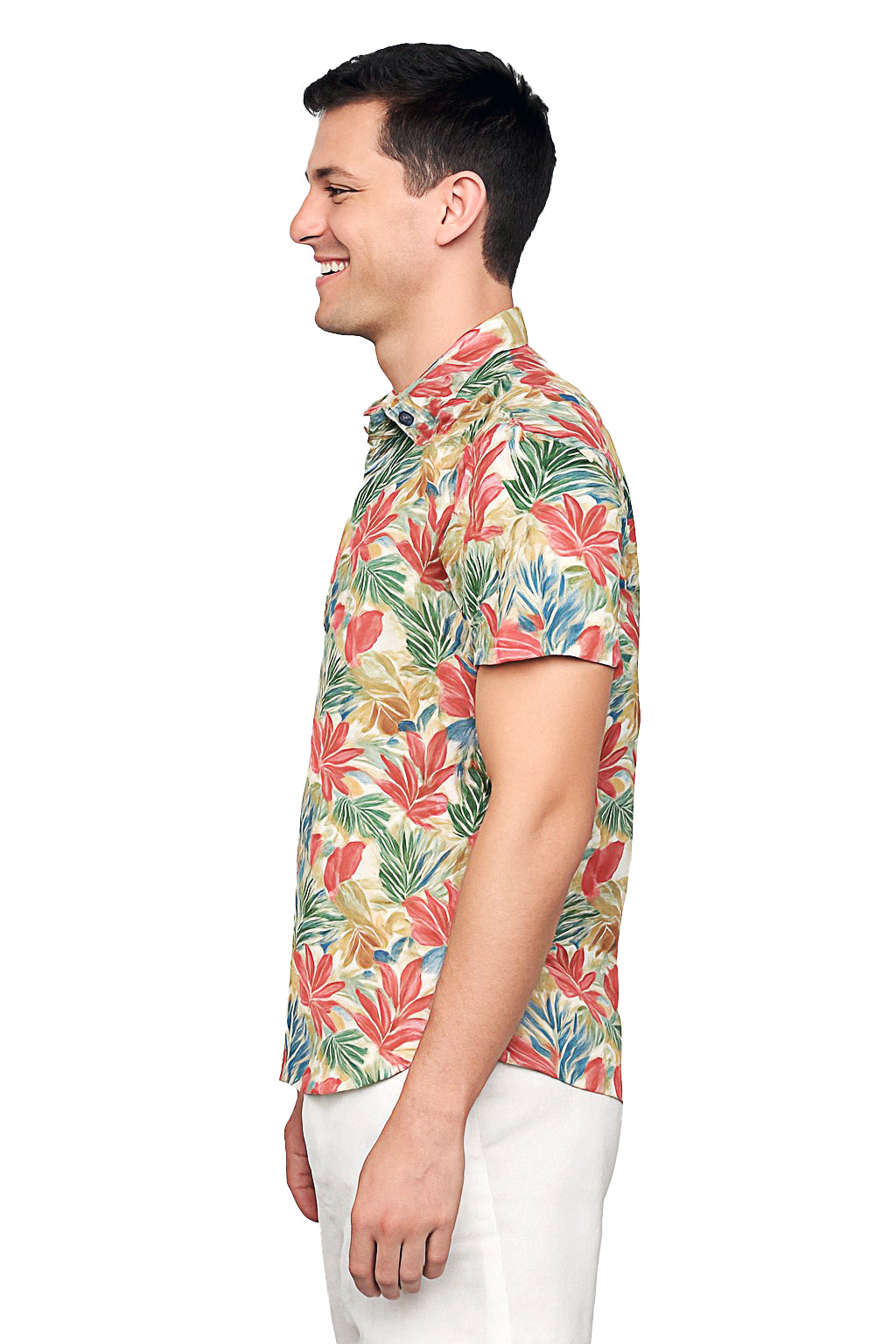 Men Cotton-Poly Short Sleeve Tropical Print Shirt-IVORY/SAGE-BOHIO - MRS3685 - 6 PCS/PRE-PACK