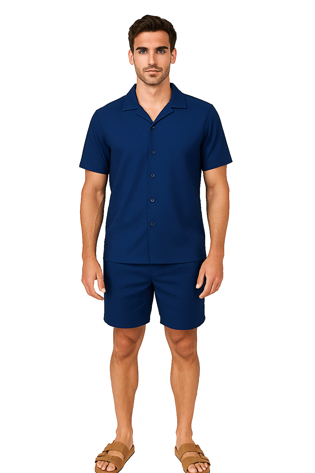Men 2 Piece Set Button Down Shirt & Shorts-WHITE-Color Options-MSH3714 - 6 PCS/PRE-PACK