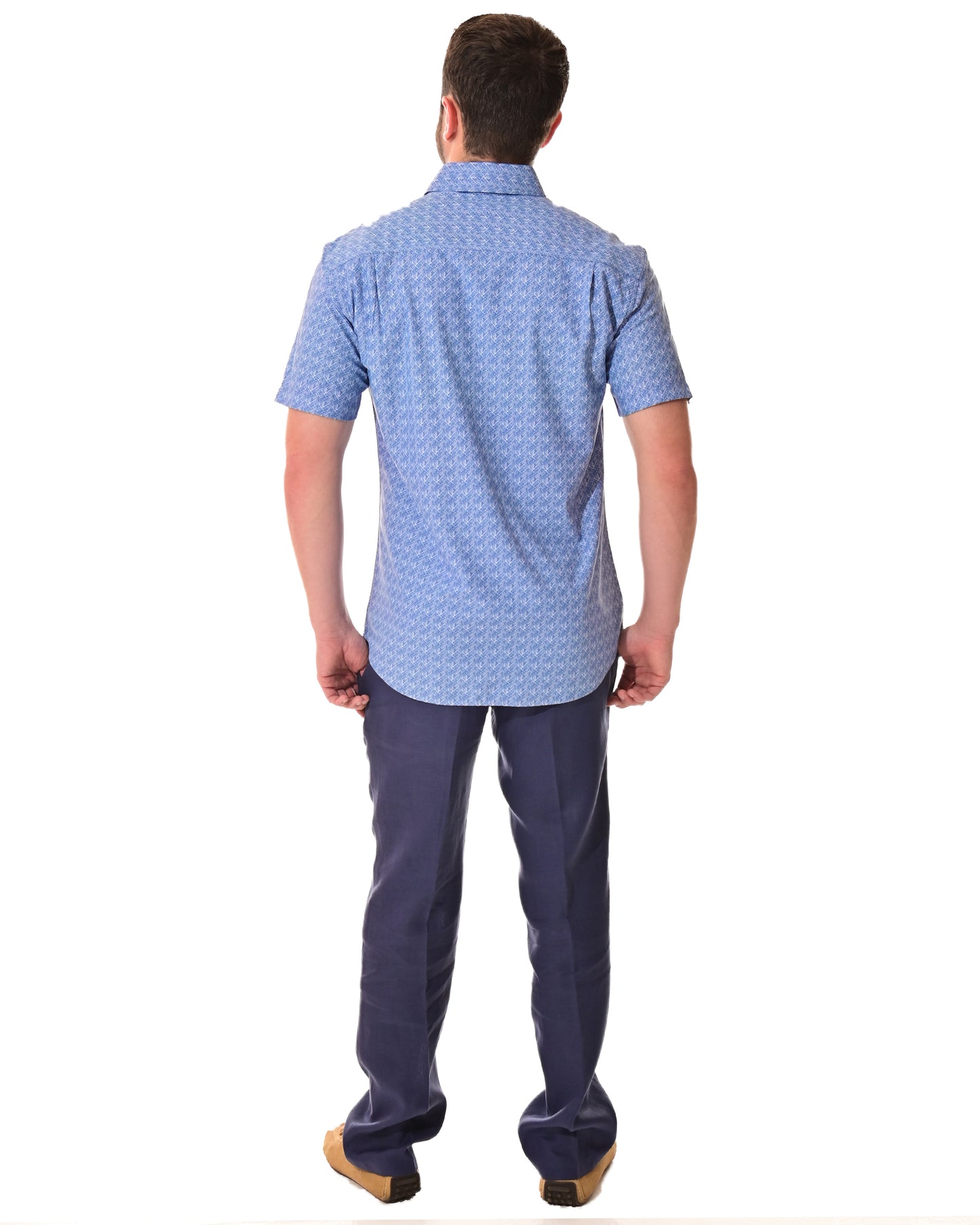 Men's S/S Button Down Shirt fashion Print by BOHIO - BLUE /PRINT - MKS3178 - 6 PCS/PRE-PACK