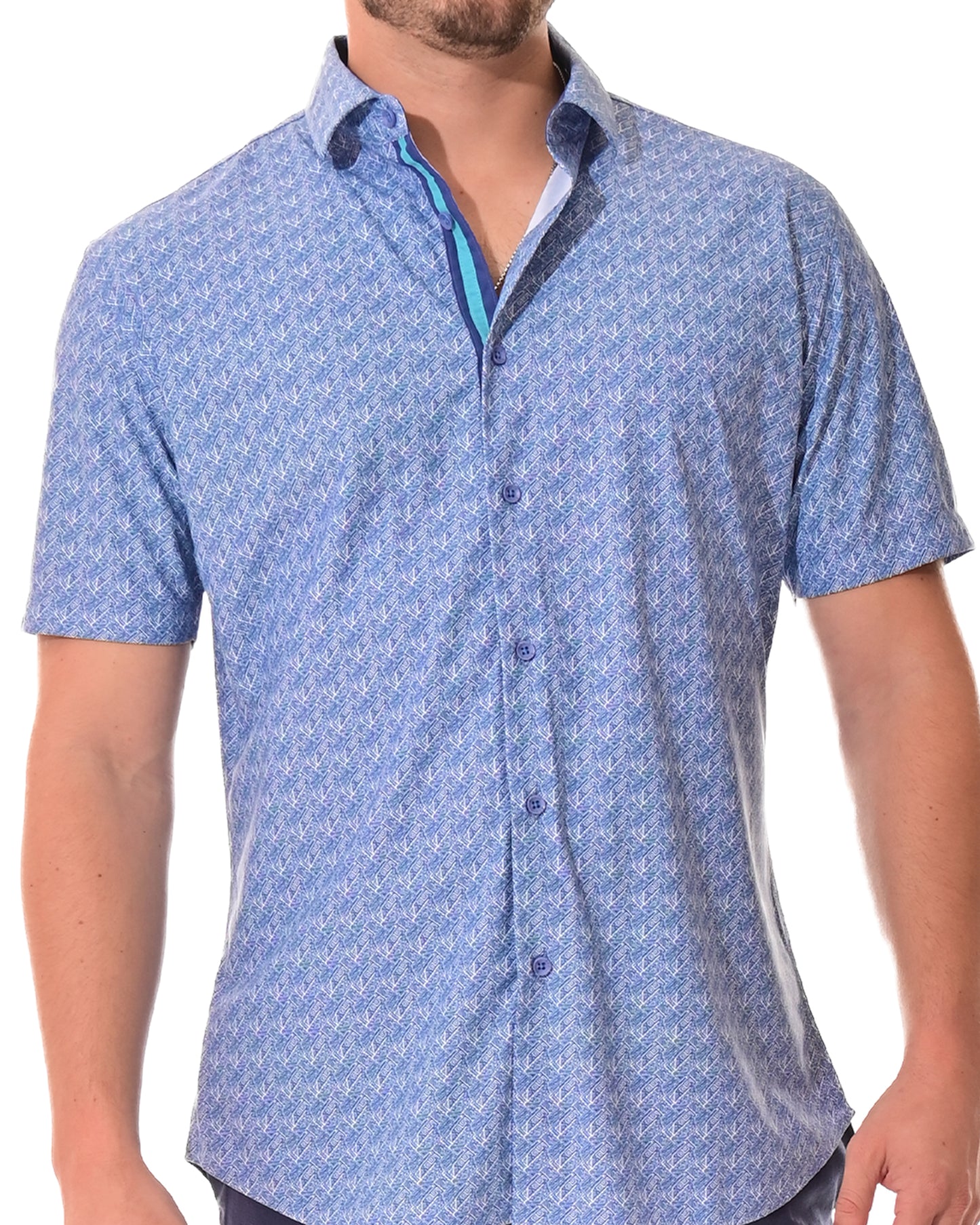 Men's S/S Button Down Shirt fashion Print by BOHIO - BLUE /PRINT - MKS3178 - 6 PCS/PRE-PACK