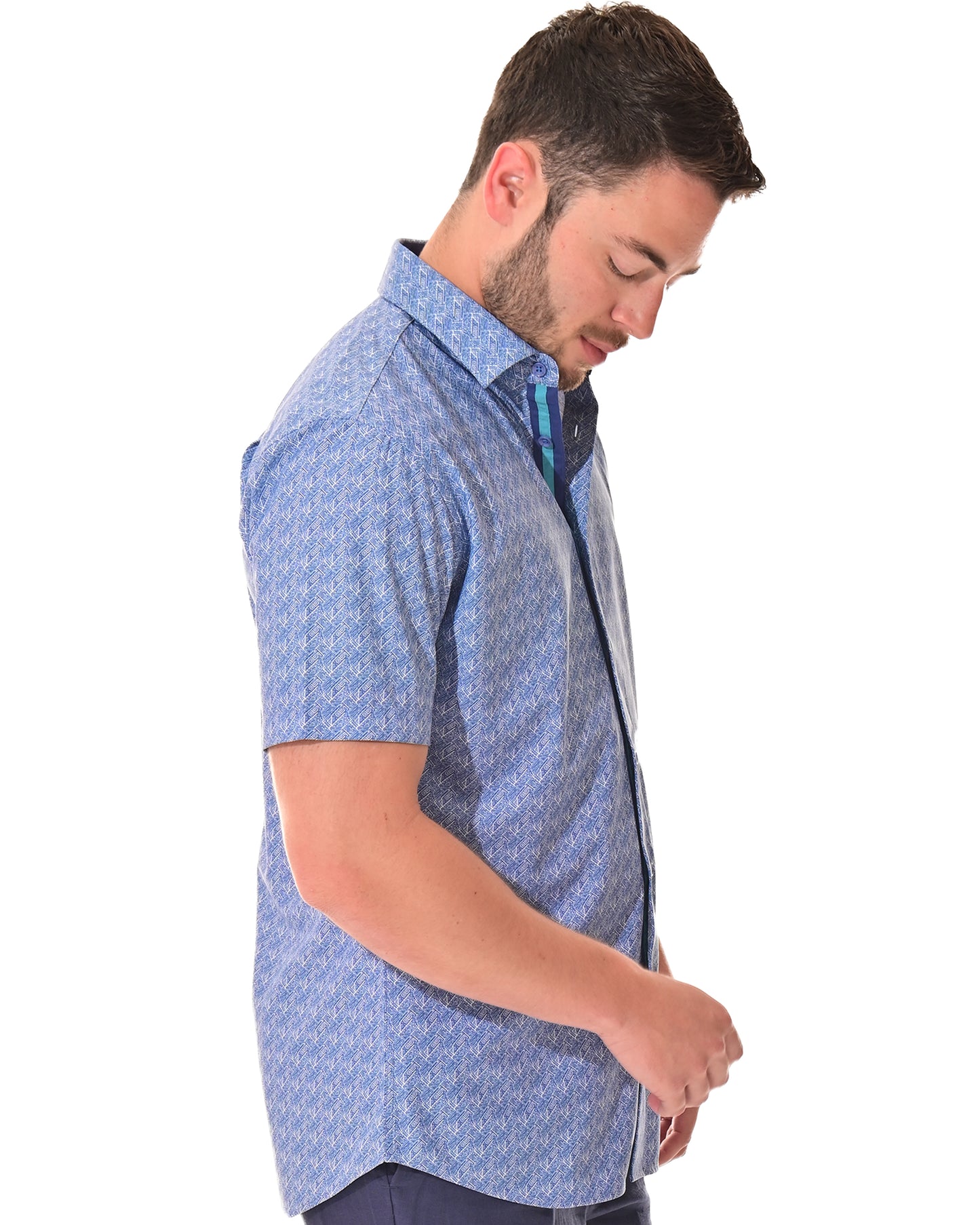Men's S/S Button Down Shirt fashion Print by BOHIO - BLUE /PRINT - MKS3178 - 6 PCS/PRE-PACK