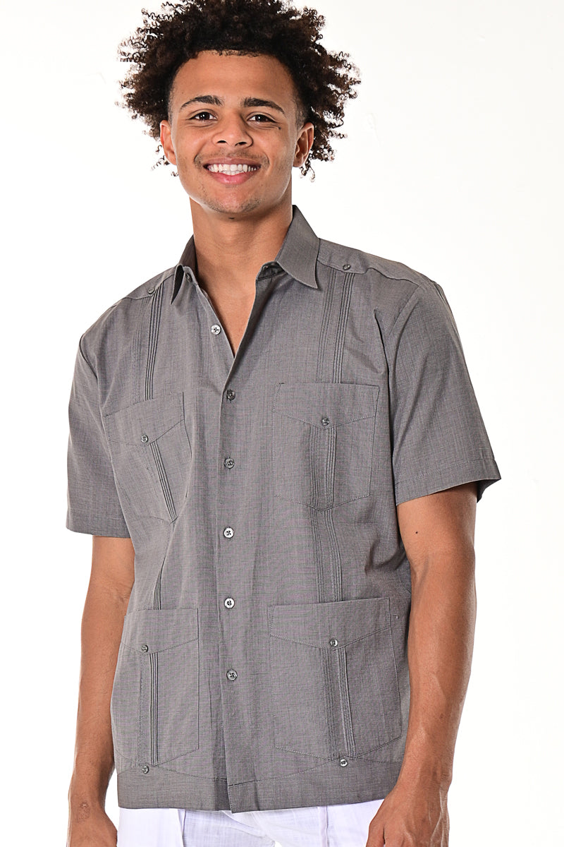 Men Cotton-Polyester Classic Guayabera S/S Shirt GRAY (3) Colors - MTCG1741