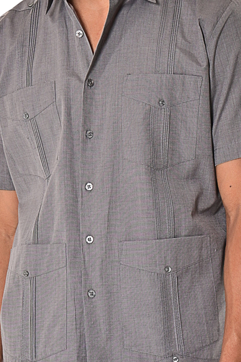 Men Cotton-Polyester Classic Guayabera S/S Shirt GRAY (3) Colors - MTCG1741