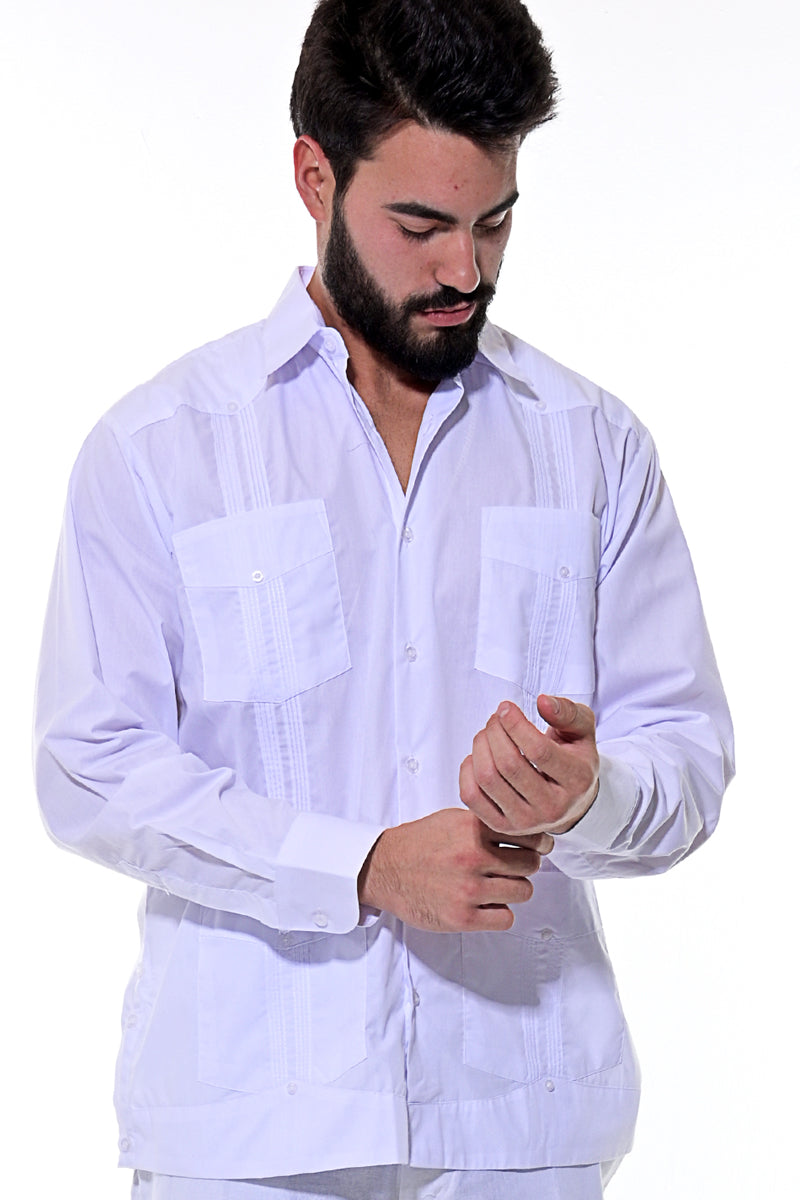 Men Cotton Blend Classic Guayabera L/S Shirt-LT.BLUE-Color Options-MTCG1511 - 6 PCS/PRE-PACK