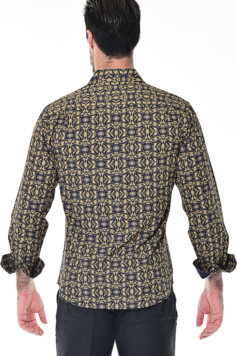 Mens Cotton-Polyester Spandex Print Long Sleeve Shirt-MXL1674 - 6 PCS/PRE-PACK