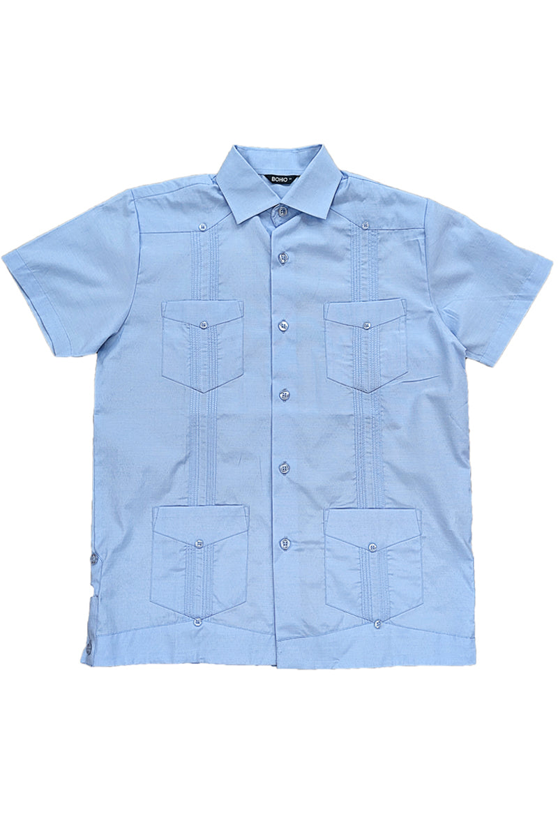 Boys Guayabera Short Sleeve Cotton Shirt by BOHIO - NATURAL - Color Options - BTCG1510 - 6 PCS/PRE-PACK