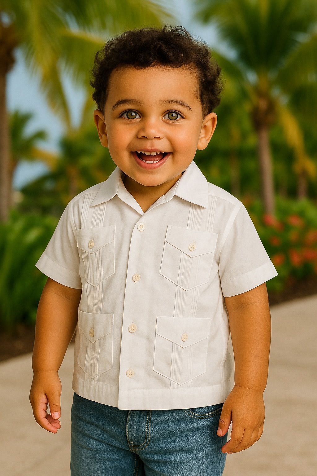 Boys Guayabera Short Sleeve Cotton Shirt by BOHIO - NATURAL - Color Options - BTCG1510 - 6 PCS/PRE-PACK