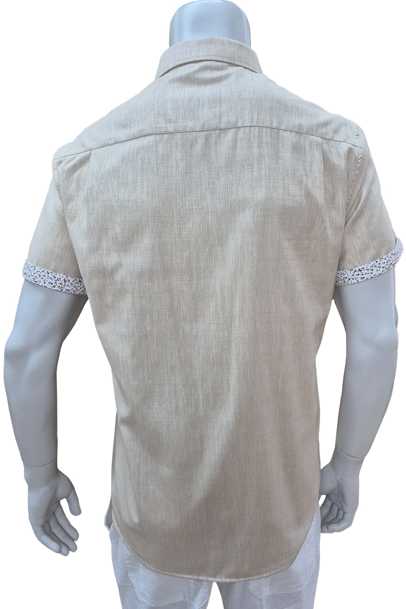 Men LINEN LOOK S/S Button Down Shirt Contrast Slv Trim-BLUE- Color Options - BUR3622 - 8 PCS/PRE-PACK