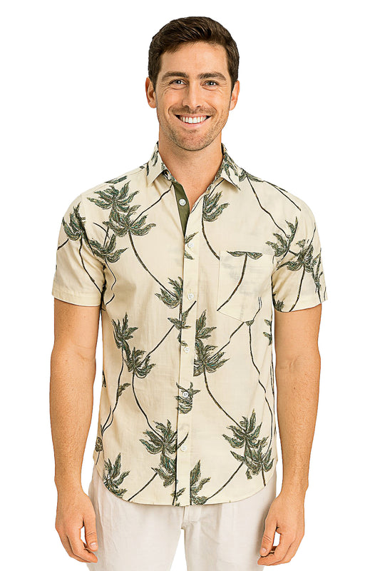 Men Cotton-Gauze Print Short Sleeve Shirt-IVORY PRINT-MAYAMERA-MCS3246 - 8 PCS/PRE-PACK
