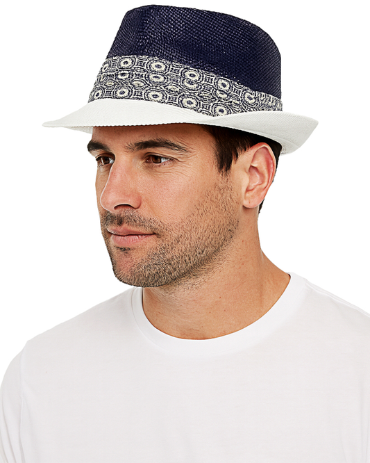 Fedora Classic Short Brim Classic Cuban Hat-HAT3802-BLUE-WHITE-6 PCS/PRE-PACK