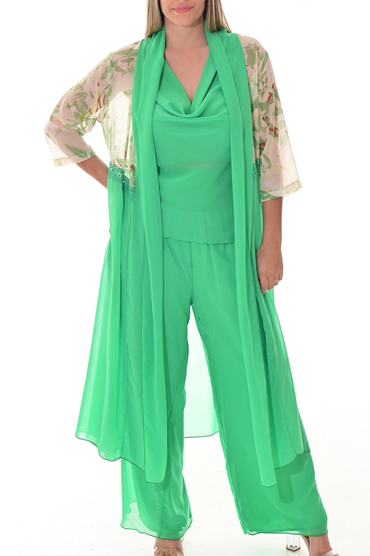 Ladies Shawl Kimono Kaftan Long Length-GREEN FLORAL-COLOR OPTIONS-LSB409 - 6 PCS/PRE-PACK