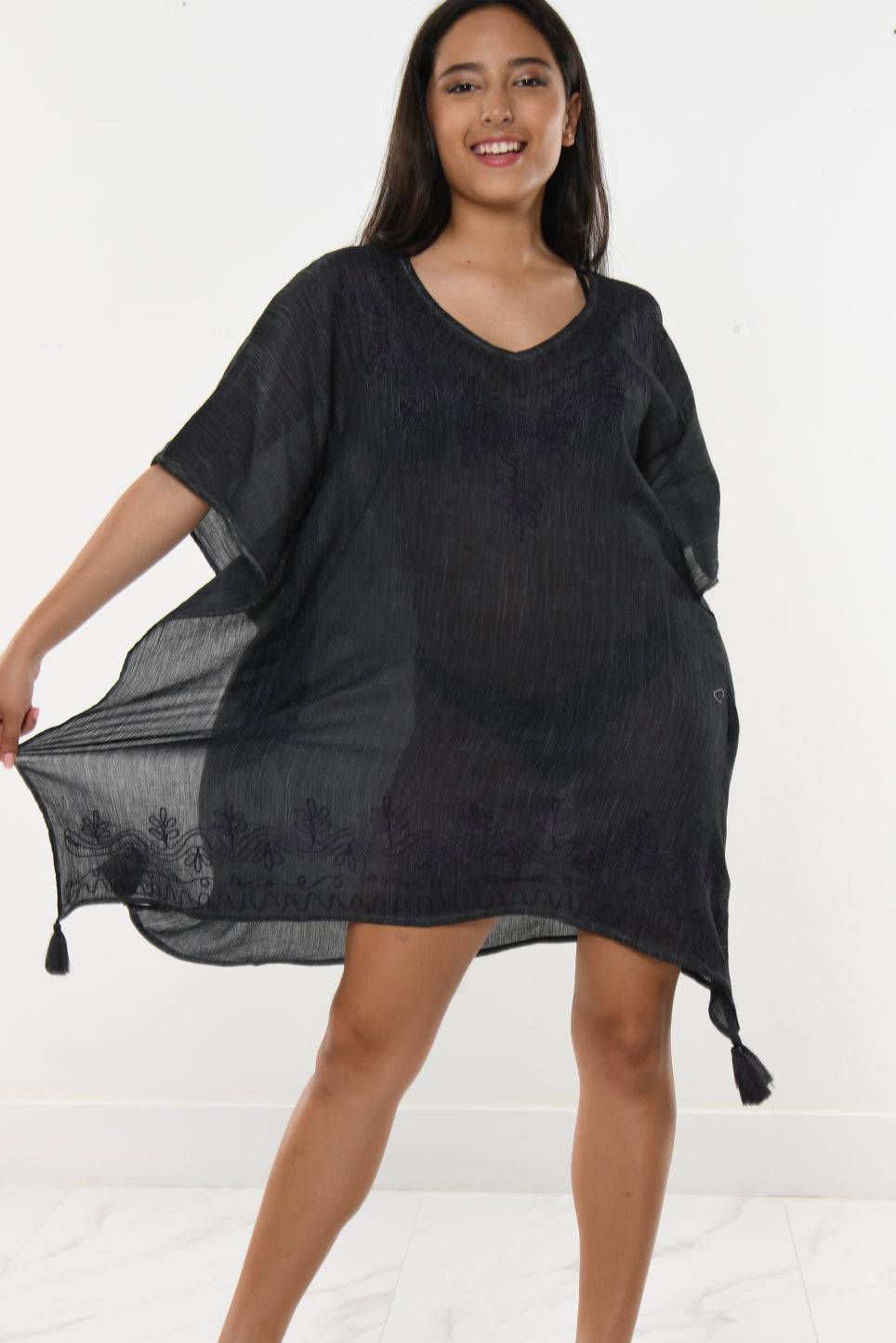 Women's Beach Cover-Up Square Tunic BLACK by Azucar - LCT201 - 6 PCS/PRE-PACK