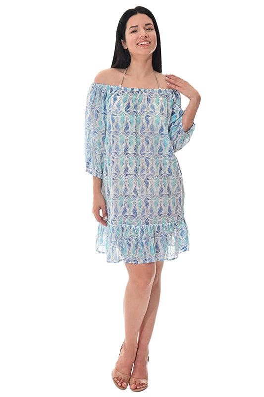 Swimsuit Cover-Up Off-the-Shoulder Seahorse Print by AZUCAR - LCD3587 - 6 PCS/PRE-PACK