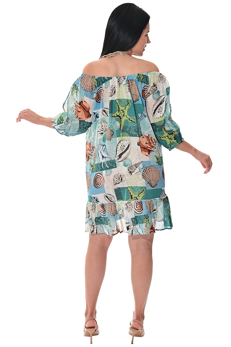 Swimsuit Cover-Up Off-the-Shoulder Tropical Shell by AZUCAR - LCD3601 - 6 PCS/PRE-PACK