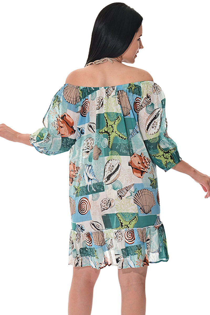 Swimsuit Cover-Up Off-the-Shoulder Tropical Shell by AZUCAR - LCD3601 - 6 PCS/PRE-PACK
