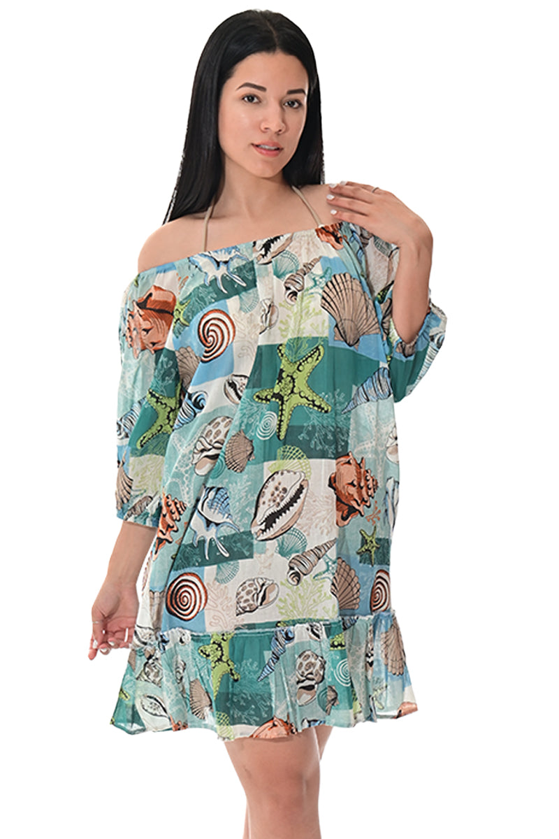 Swimsuit Cover-Up Off-the-Shoulder Tropical Shell by AZUCAR - LCD3601 - 6 PCS/PRE-PACK