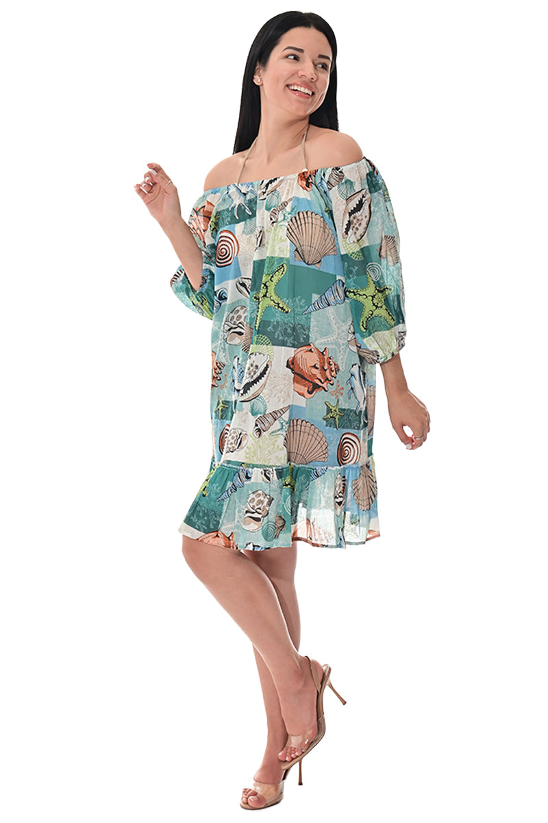 Swimsuit Cover-Up Off-the-Shoulder Tropical Shell by AZUCAR - LCD3601 - 6 PCS/PRE-PACK