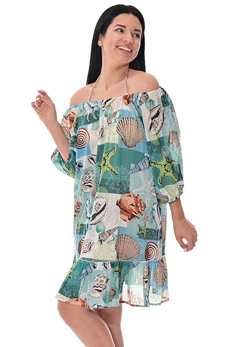 Swimsuit Cover-Up Off-the-Shoulder Tropical Shell by AZUCAR - LCD3601 - 6 PCS/PRE-PACK