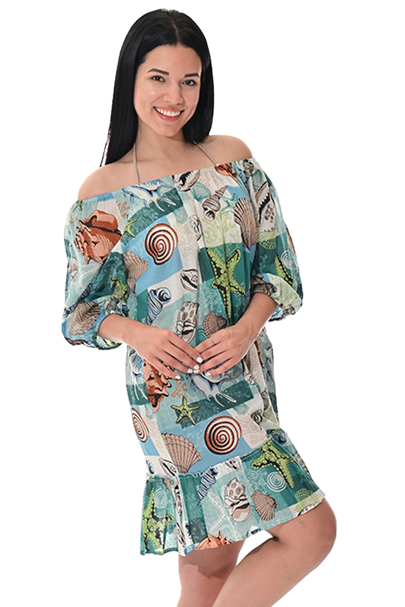 Swimsuit Cover-Up Off-the-Shoulder Tropical Shell by AZUCAR - LCD3601 - 6 PCS/PRE-PACK
