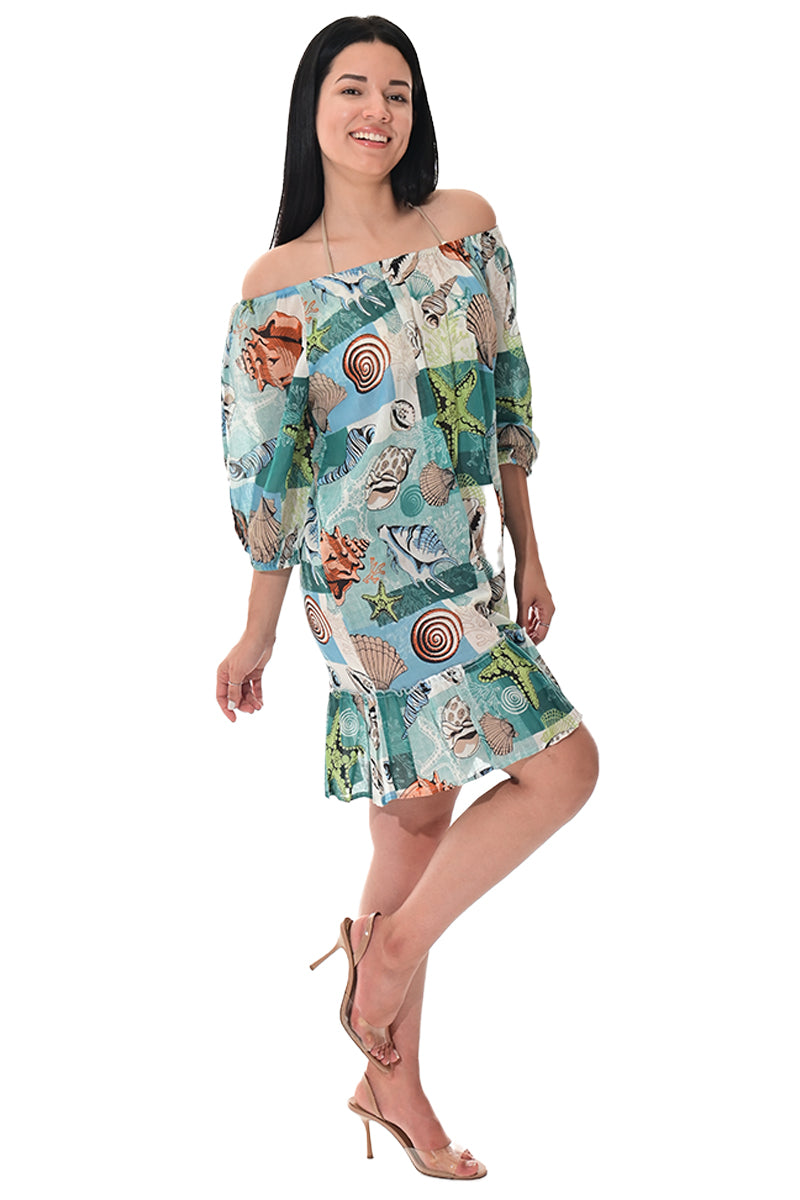 Swimsuit Cover-Up Off-the-Shoulder Tropical Shell by AZUCAR - LCD3601 - 6 PCS/PRE-PACK