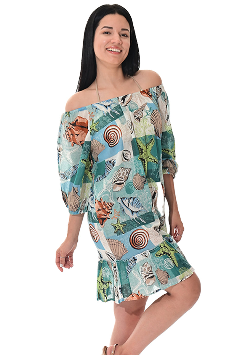 Swimsuit Cover-Up Off-the-Shoulder Tropical Shell by AZUCAR - LCD3601 - 6 PCS/PRE-PACK