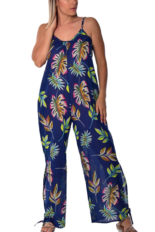 Women's Jumper Wide Leg with Side Slits Loose Fit by AZUCAR - BLUE PRINT -Color Options - LCJ1359 - 6 PCS/PRE-PACK