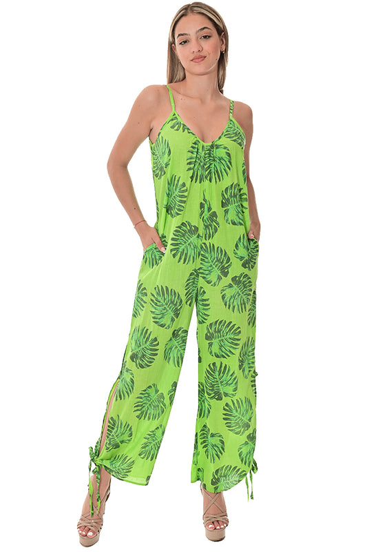 Women's Jumper Wide Leg with Side Slits Loose Fit by AZUCAR - LIME GREEN - Color Options - LCJ1359 - 6 PCS/PRE-PACK