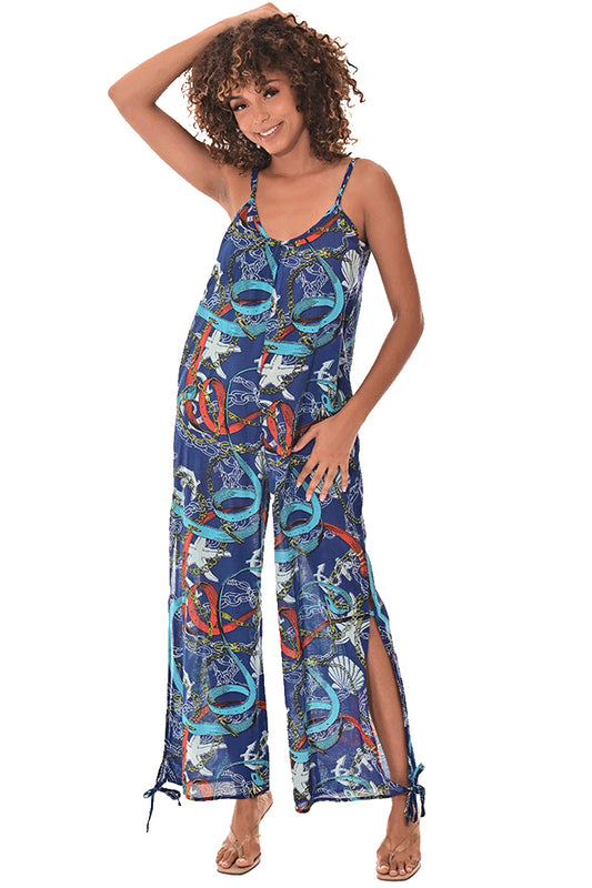 Women's Jumper Wide Leg with Side Slits Loose Fit by AZUCAR - ROYAL PRINT - Color Options - LCJ1359 - 6 PCS/PRE-PACK