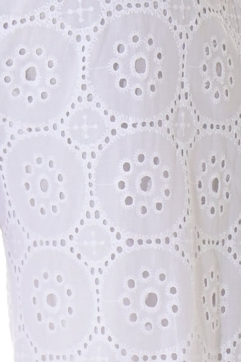 Ladies Eyelet Cotton Pants Boho Casual Long Length White - LCP3120 - 6 PCS/PRE-PACK
