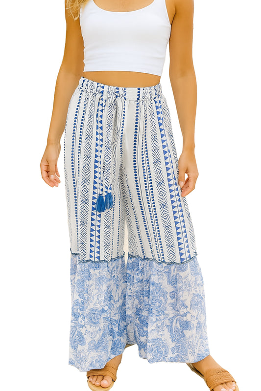 Ladies Cotton Pants Draw String w/Contrast Trim by AZUCAR WH/NV - LCP3602 6 PCS/PRE-PACK