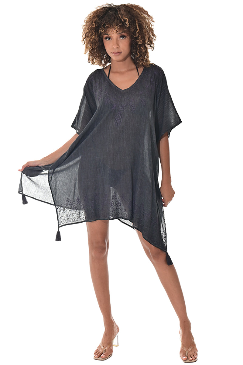 Women's Beach Cover-Up Square Tunic BLACK by Azucar - LCT201 - 6 PCS/PRE-PACK